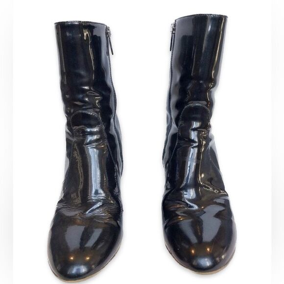 Aquatalia Black Patent Leather Heeled Boots with Chunky Heel Size 9.5 - Picture 3 of 7
